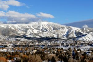 Winter view of Steamboat Springs ski resort and surrounding mountains